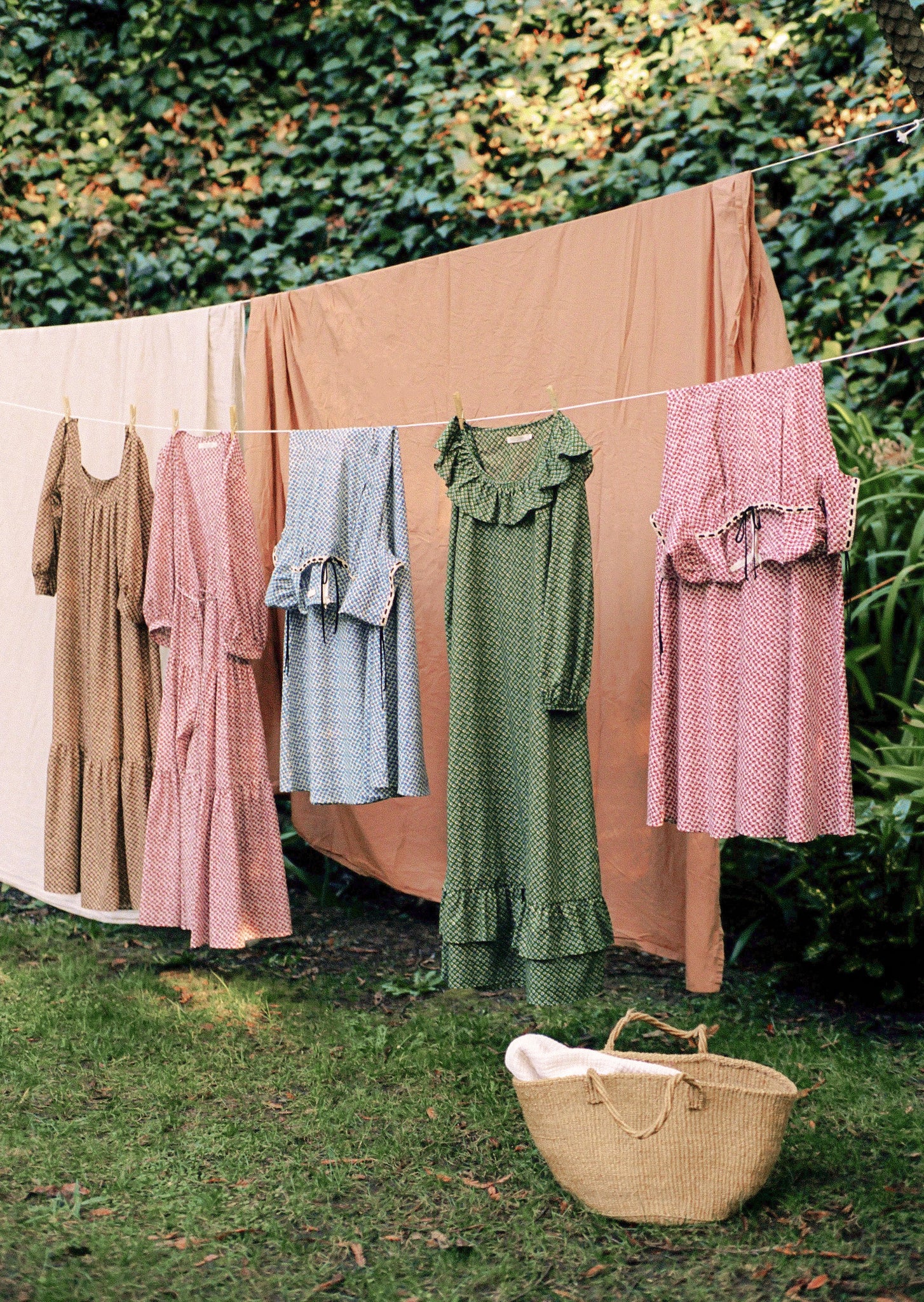 Christy Dawn dresses hanging on a clothesline